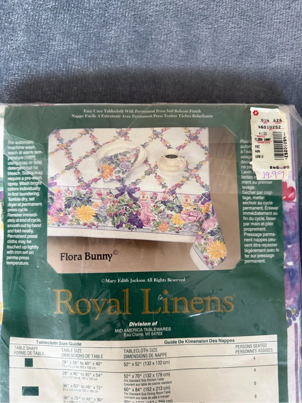 NWT Royal Linens Easter Tablecloth Floral Cotton Bunny Purple Green 60x102
